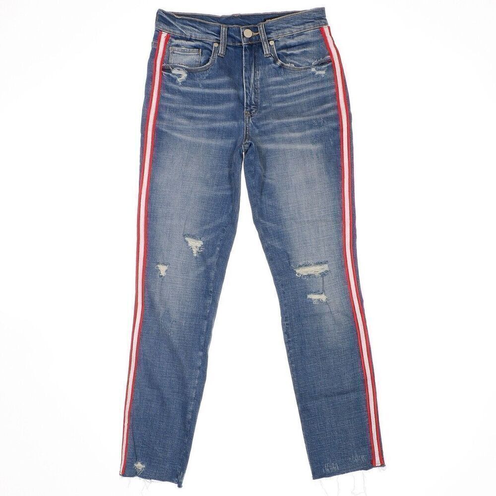 Blanknyc Rivington Jeans Size 25 Womens High Rise Slim Leg Distress Blue 27x27.5